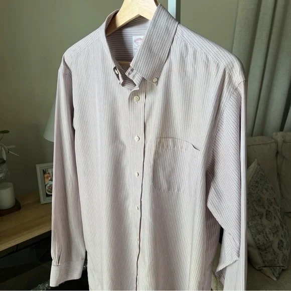 Brooks Brothers 346 Dress Shirt Mens 15.5 2/3 White/red/blue Stripe - Picture 2 of 12